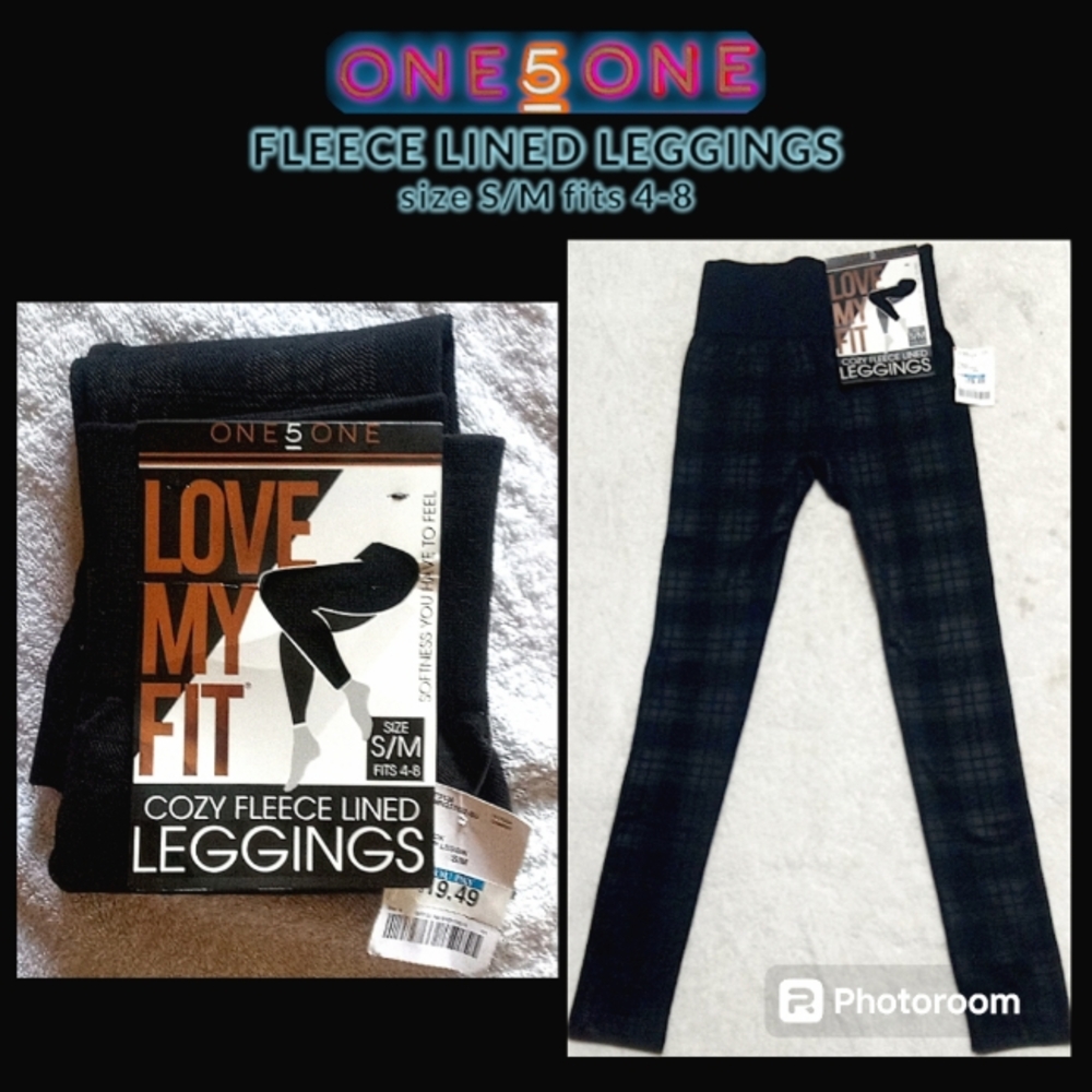 ONE5ONE | 'Love My Fit' Fleece Lined Leggings | S/M Fits 4-8 | Black Plaid
